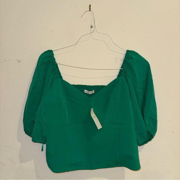 NWT | Abercrombie | Green | Puff Sleeve Corset Sweetheart Top - Picture 2 of 5